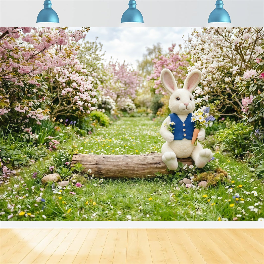 Osterhase Hintergrund Kirschblütenwiese Weg Wildblumen Einfache Osterhintergründe CSH63-48