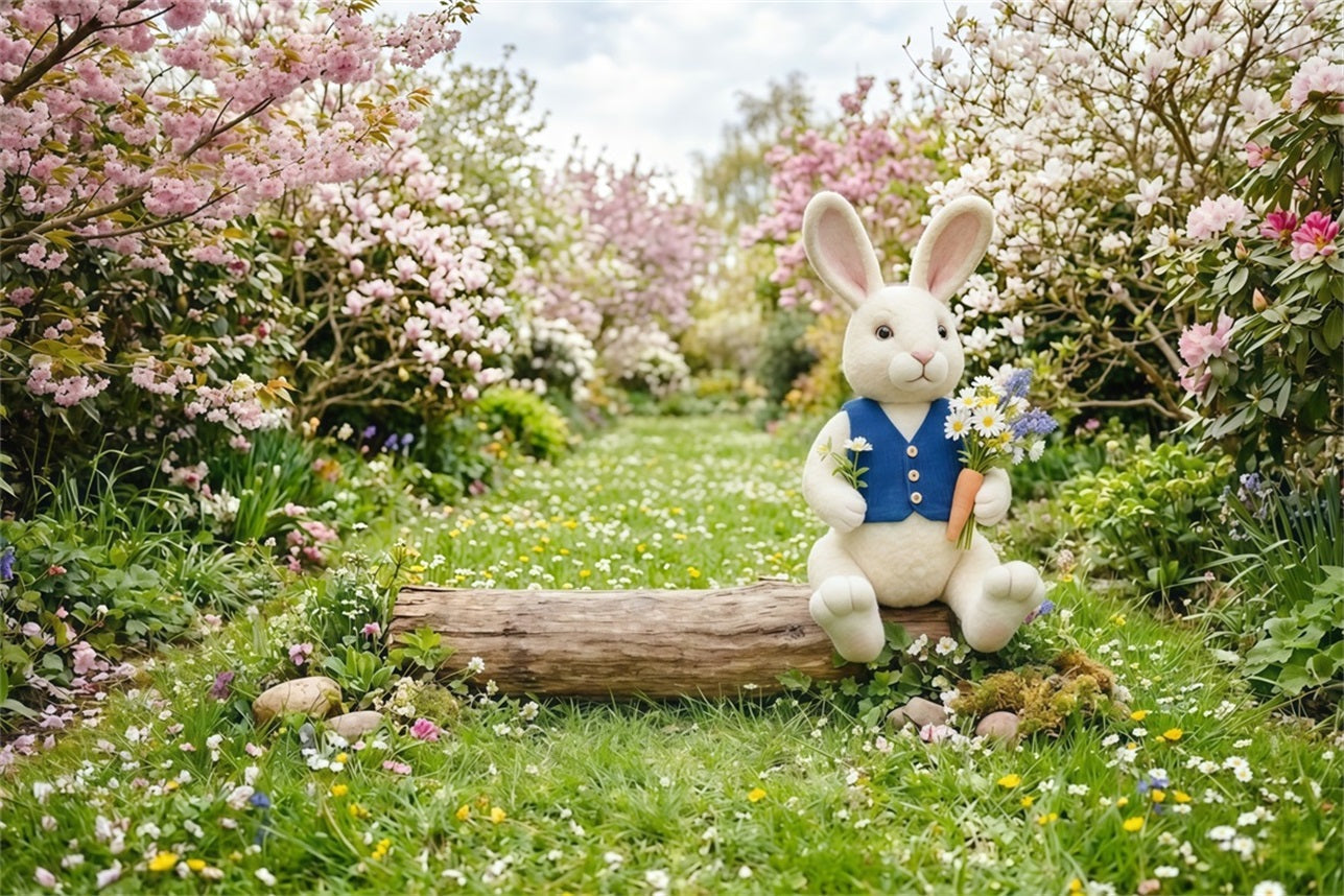Osterhase Hintergrund Kirschblütenwiese Weg Wildblumen Einfache Osterhintergründe CSH63-48