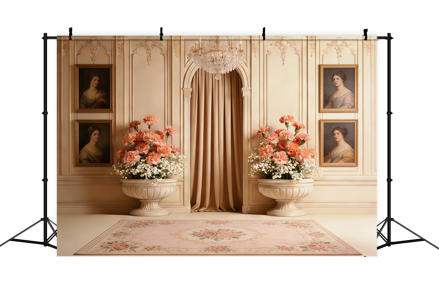 Nelken-Hintergrund zum Muttertag, Vintage-Creme, floraler Salon-Hintergrund zum Muttertag CSH63-54