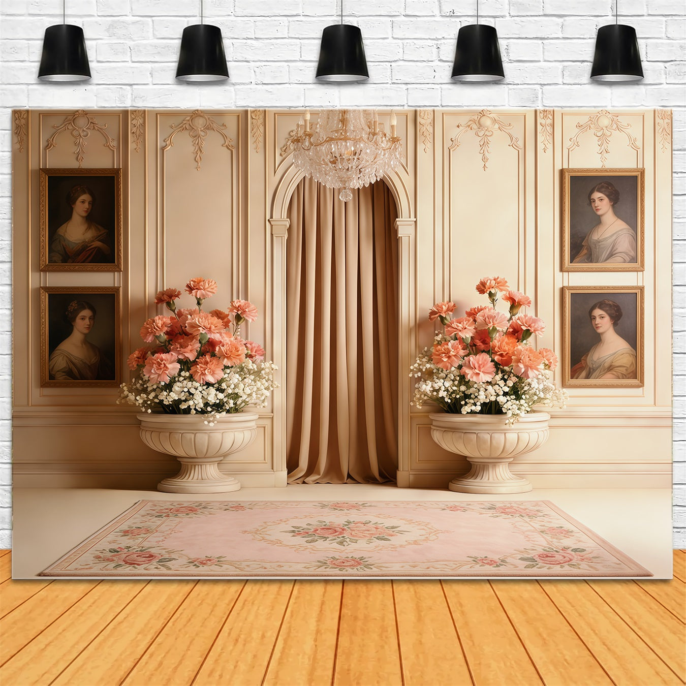 Nelken-Hintergrund zum Muttertag, Vintage-Creme, floraler Salon-Hintergrund zum Muttertag CSH63-54