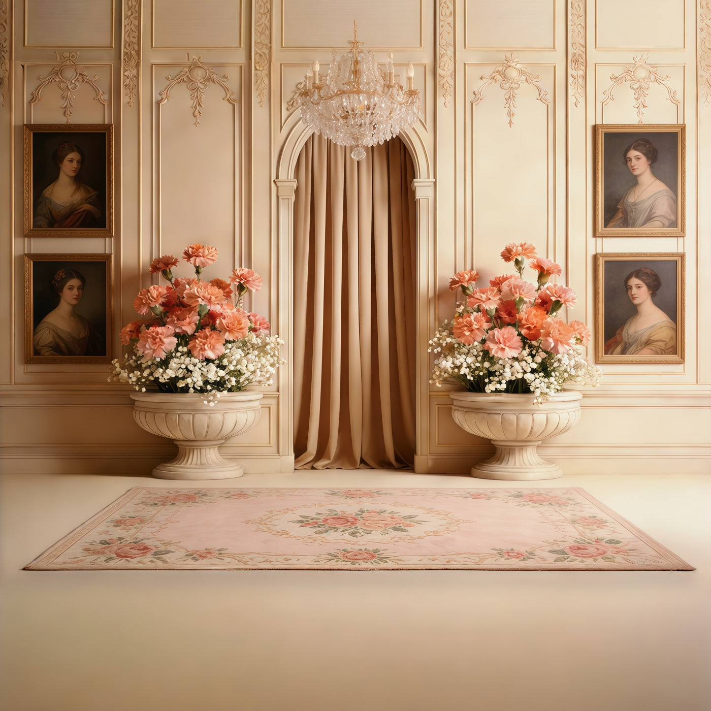 Nelken-Hintergrund zum Muttertag, Vintage-Creme, floraler Salon-Hintergrund zum Muttertag CSH63-54