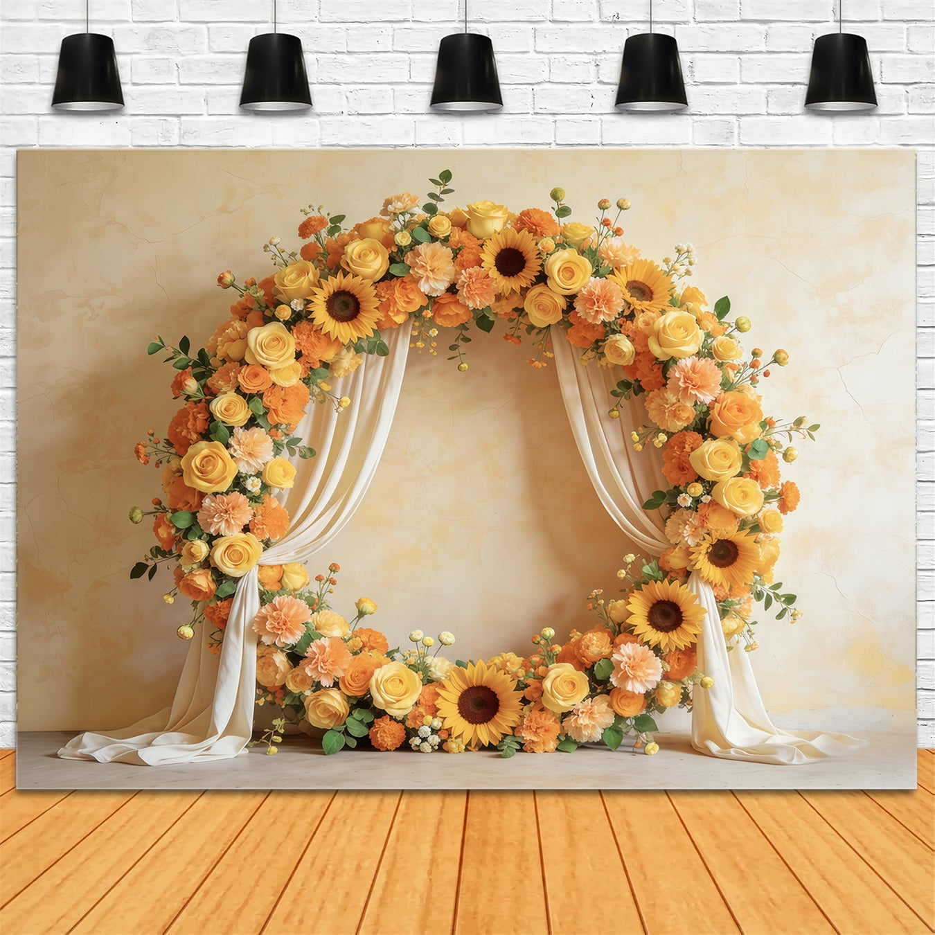 Blumenkranz-Hintergrund zum Muttertag, Sonnenblumen-Rosen-Kreisrahmen, Muttertags-Hintergrund CSH63-57