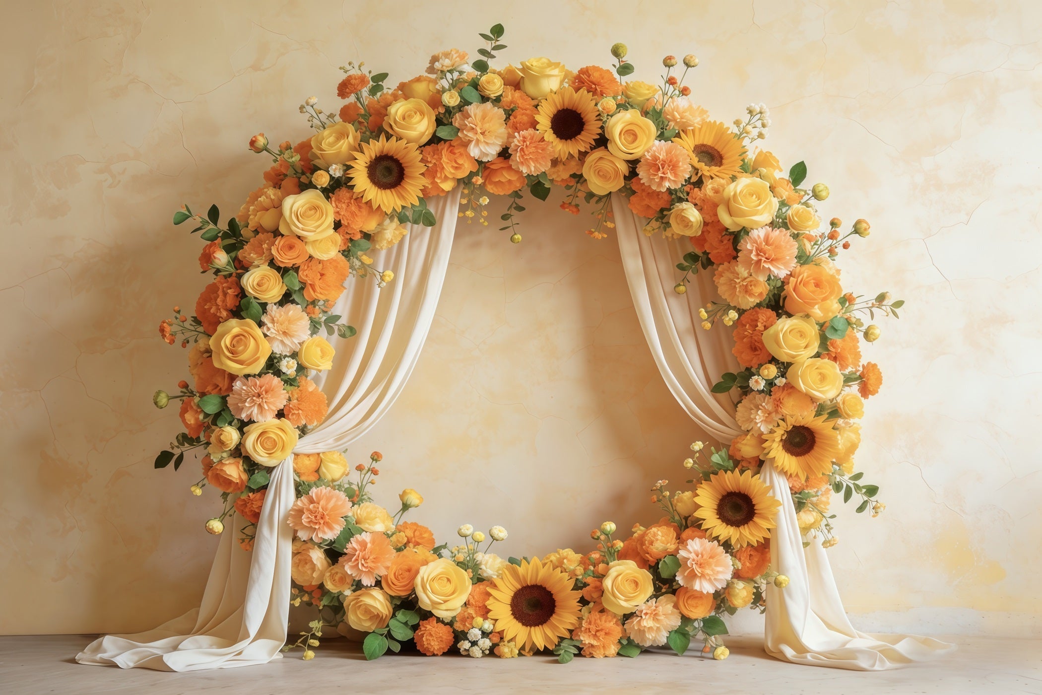 Blumenkranz-Hintergrund zum Muttertag, Sonnenblumen-Rosen-Kreisrahmen, Muttertags-Hintergrund CSH63-57