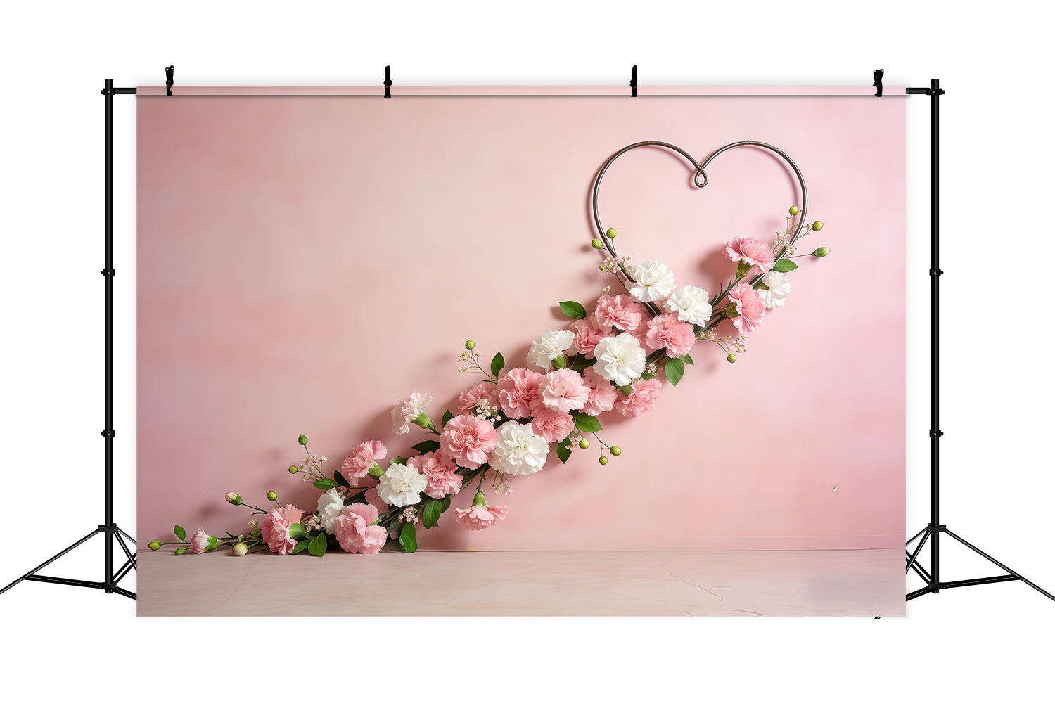Blumenkranz-Hintergrund zum Muttertag, rosa Herz-Nelkengirlande, Muttertags-Hintergrund CSH63-58
