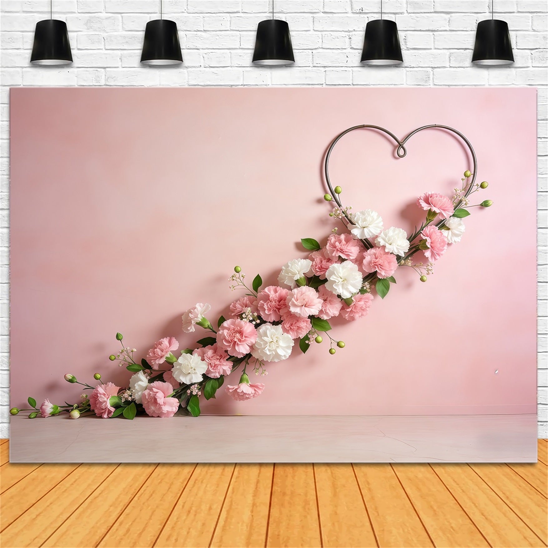 Blumenkranz-Hintergrund zum Muttertag, rosa Herz-Nelkengirlande, Muttertags-Hintergrund CSH63-58