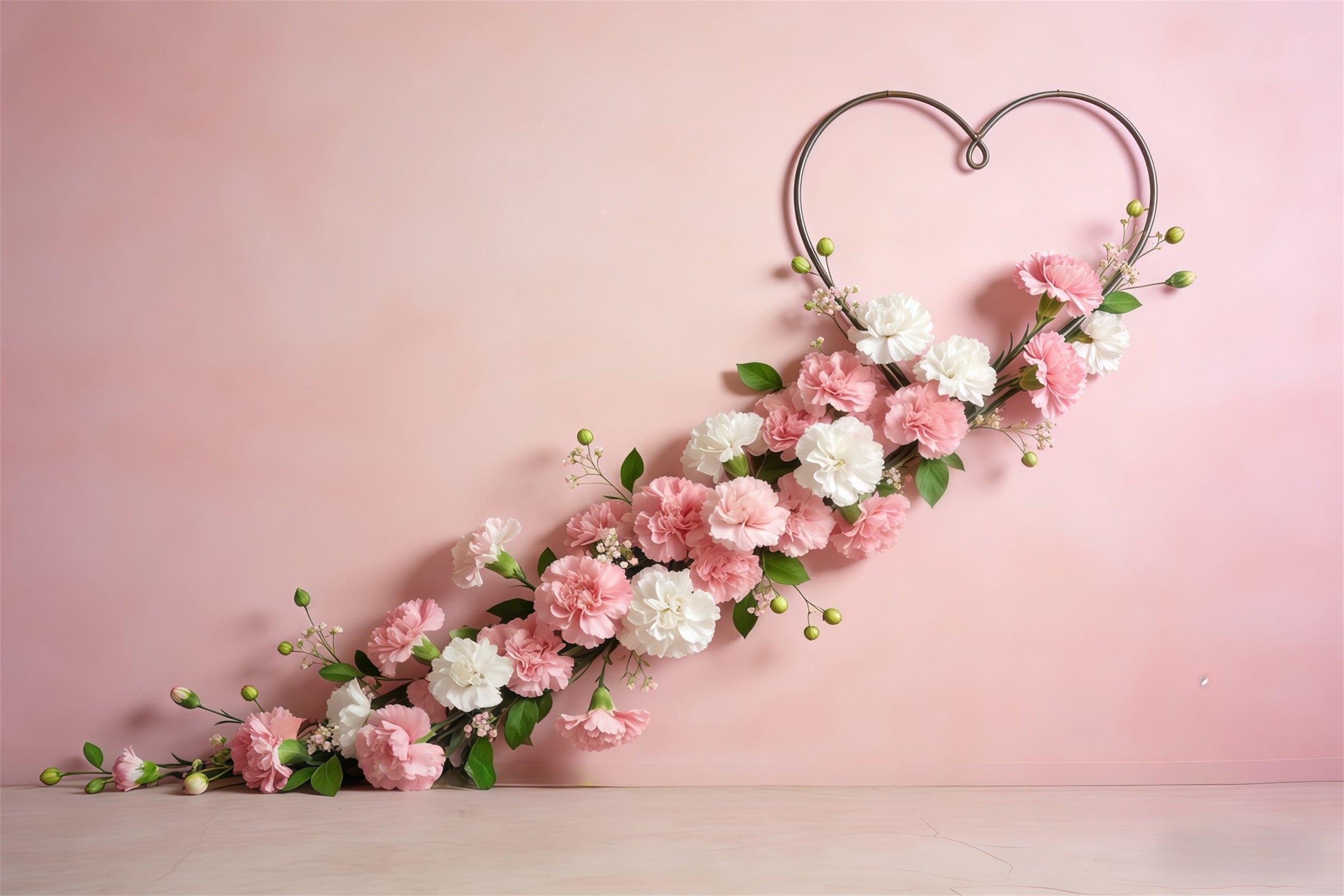Blumenkranz-Hintergrund zum Muttertag, rosa Herz-Nelkengirlande, Muttertags-Hintergrund CSH63-58