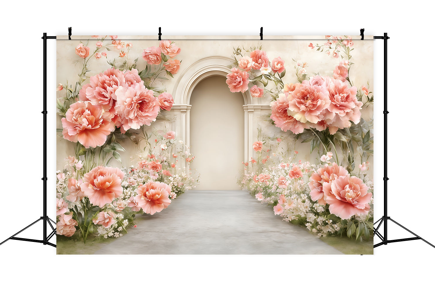 Nelken-Muttertags-Hintergrund, Pfirsichblüten-Bogen-Garten-Muttertags-Hintergrund CSH63-64