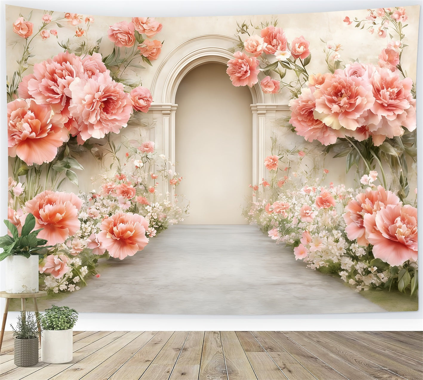 Nelken-Muttertags-Hintergrund, Pfirsichblüten-Bogen-Garten-Muttertags-Hintergrund CSH63-64