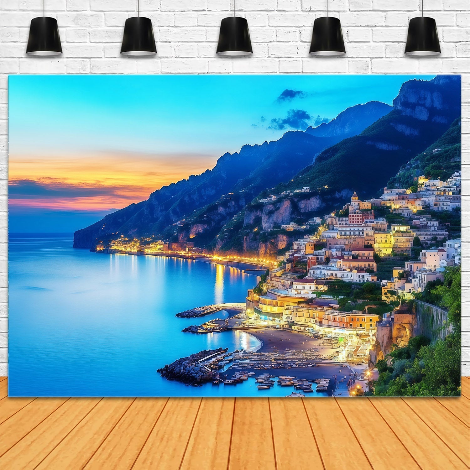 Amalfi-Küste, Positano-Küste, Dorf bei Sonnenuntergang, Sommer-Fotohintergründe CSH64-82