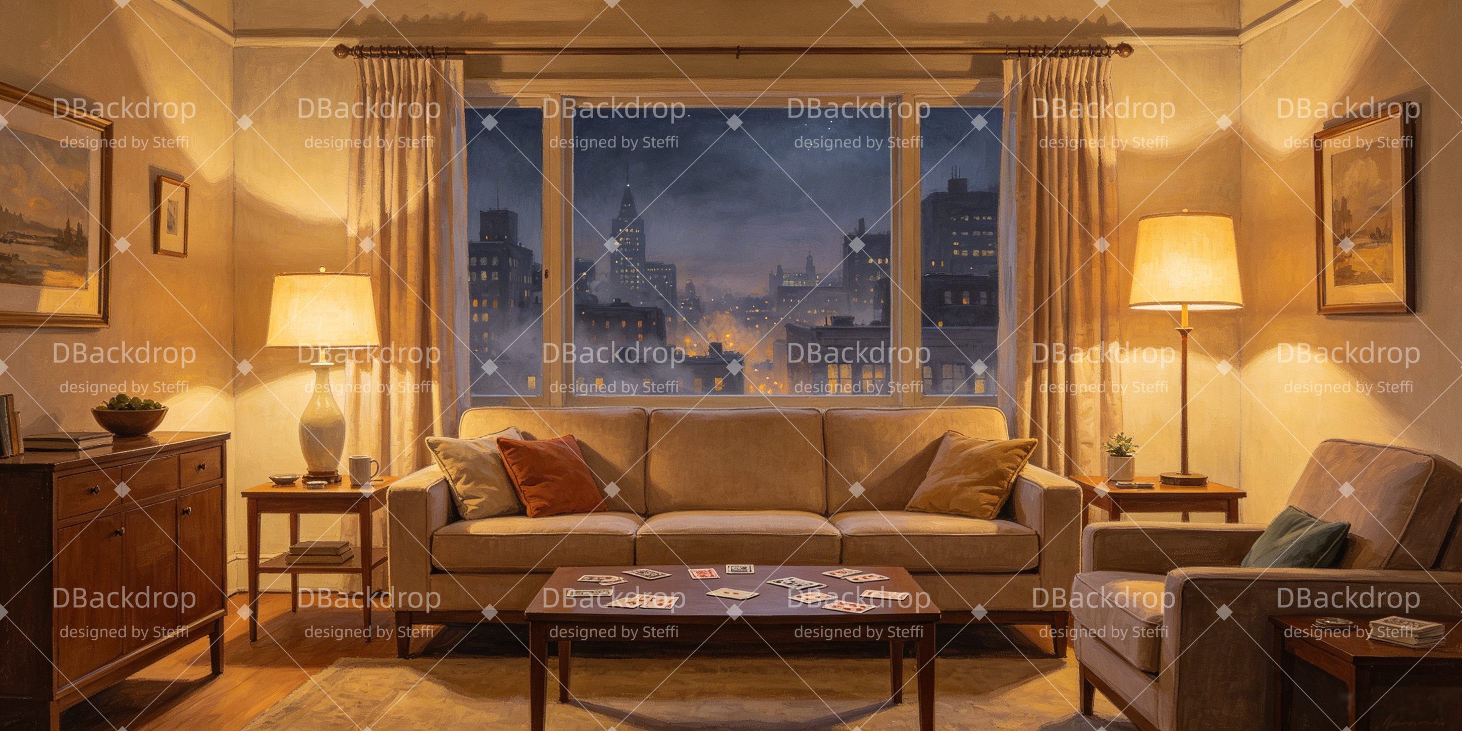 Theater Bühnenhintergrund Nächtliches Wohnzimmer Kulisse CSH66-T20
