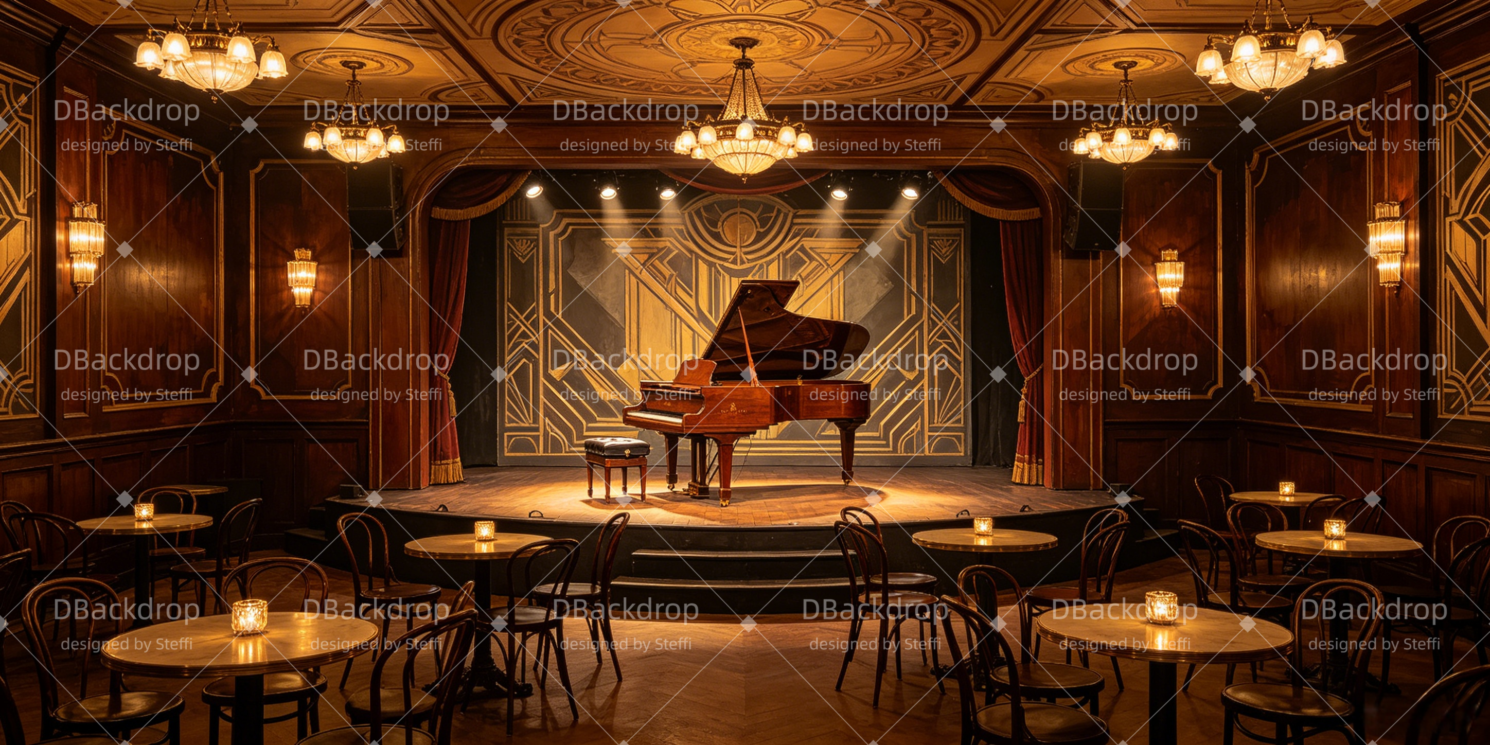 Theaterhintergrund Art-déco-Klavier Musical Bühnenkulisse CSH66-T22