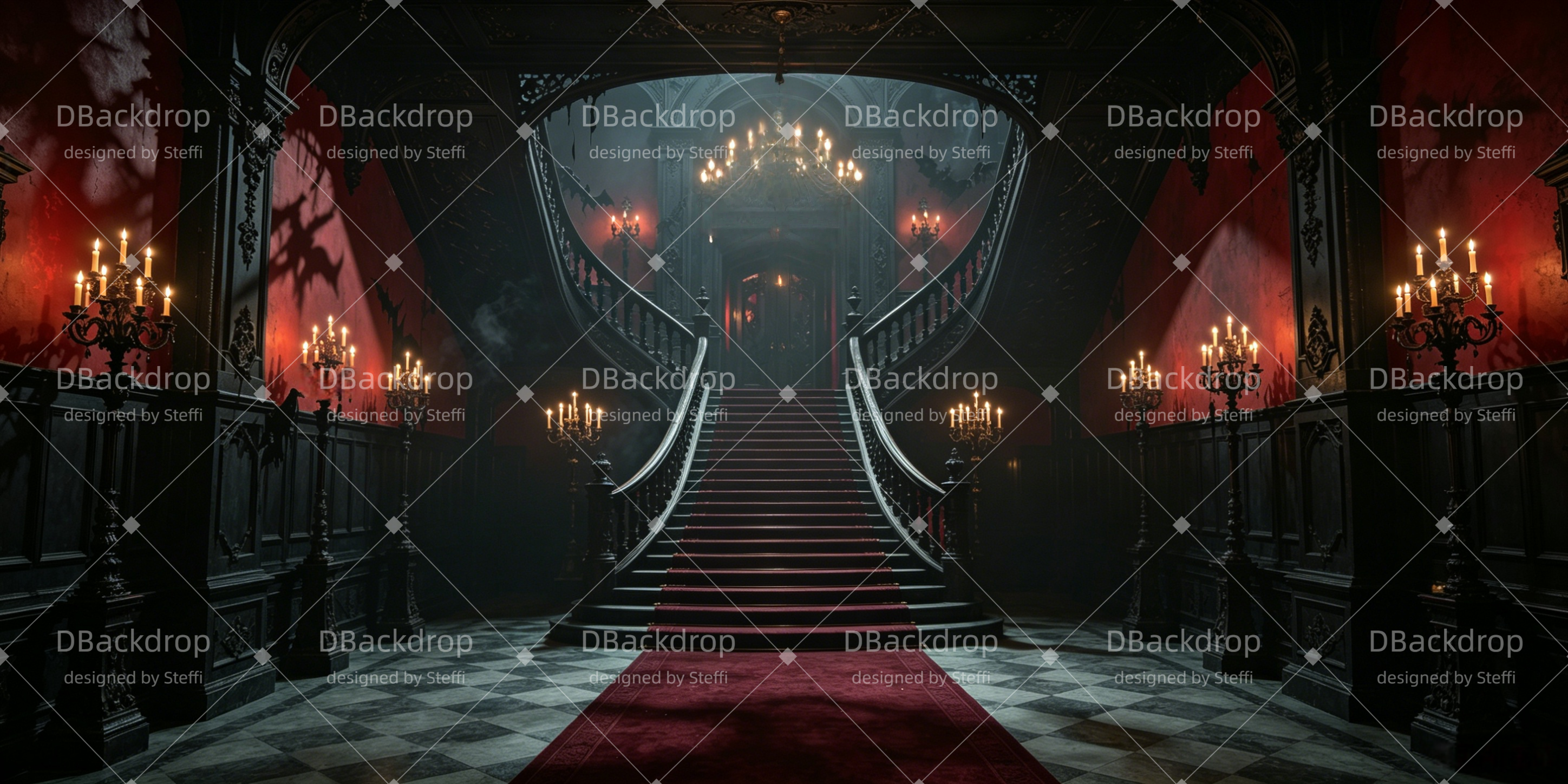 Theaterhintergrund Gotische Herrenhaus-Treppe Bühnenkulisse CSH66-T33