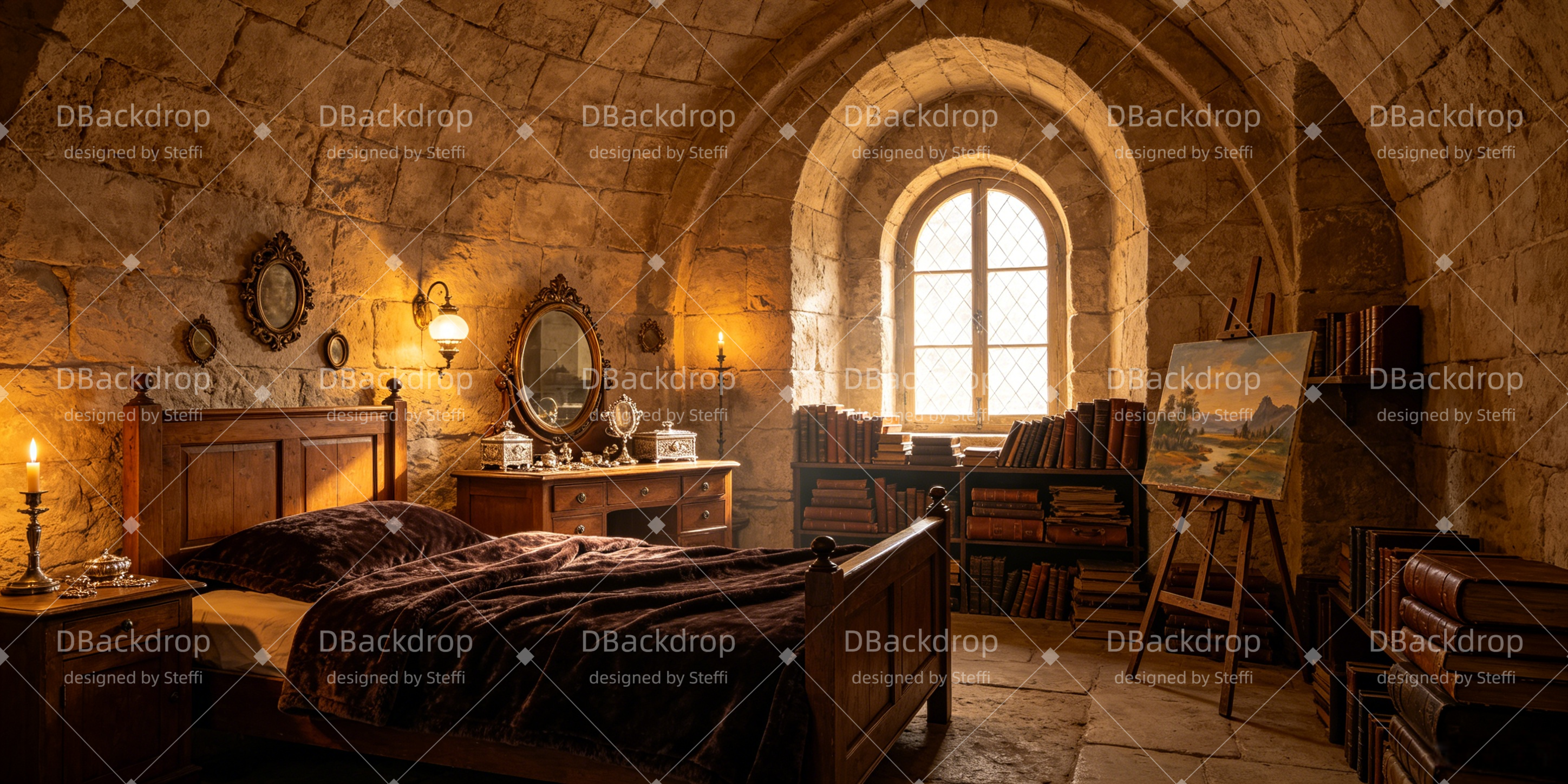 Theater Bühnenhintergrund Mittelalterliches Stein-Schlafzimmer CSH66-T43