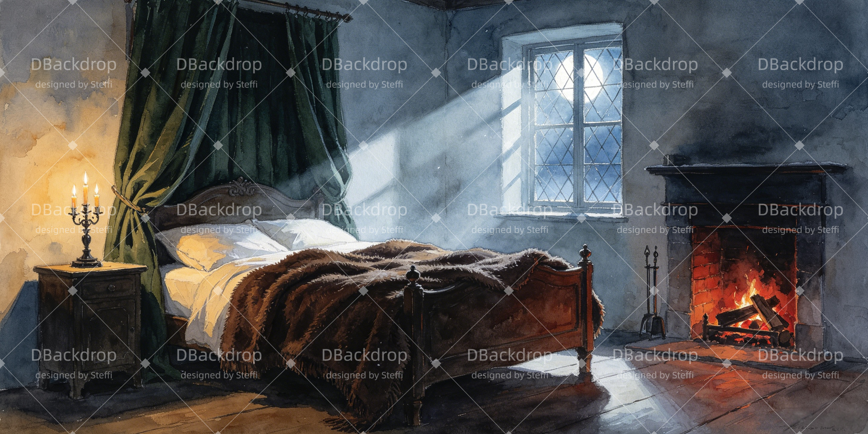 Bühnenhintergrund Kamin-Schlafzimmer Theaterkulisse CSH66-T64