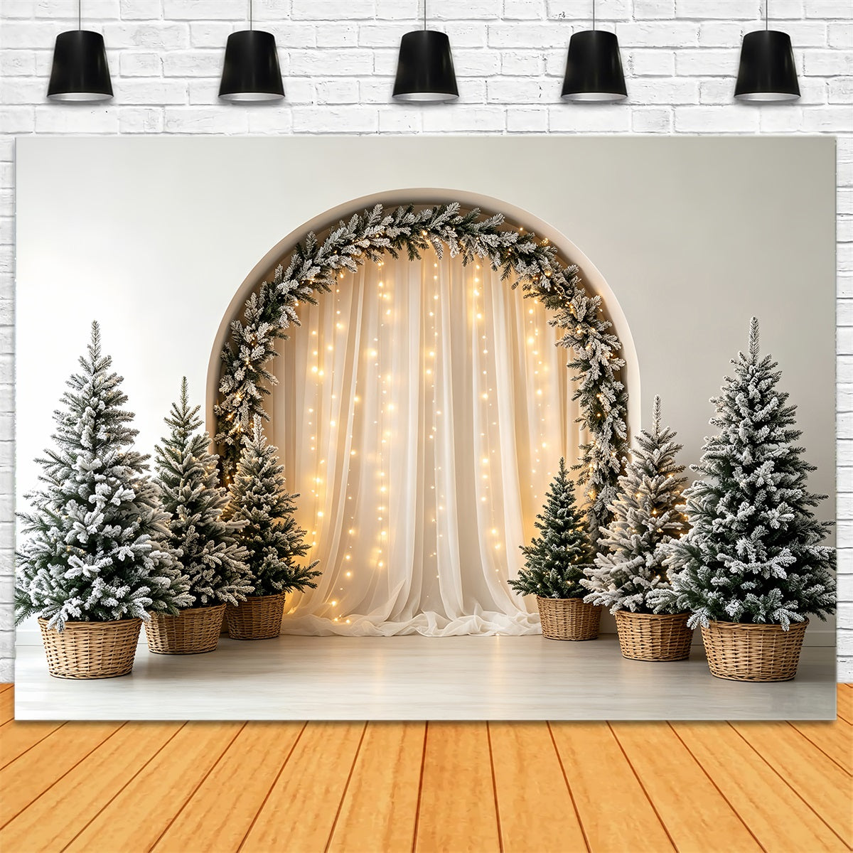 Boho-Weihnachtskulisse Bereifte Kiefernbögen Weihnachtshintergrund Für Fotografie CSH68-66