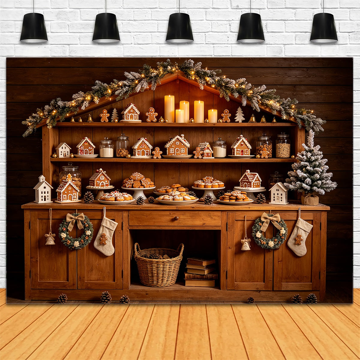 Weihnachtsbäckerei-Hintergrund Lebkuchenhaus-Regal Weihnachts-Fotohintergründe CSH68-69