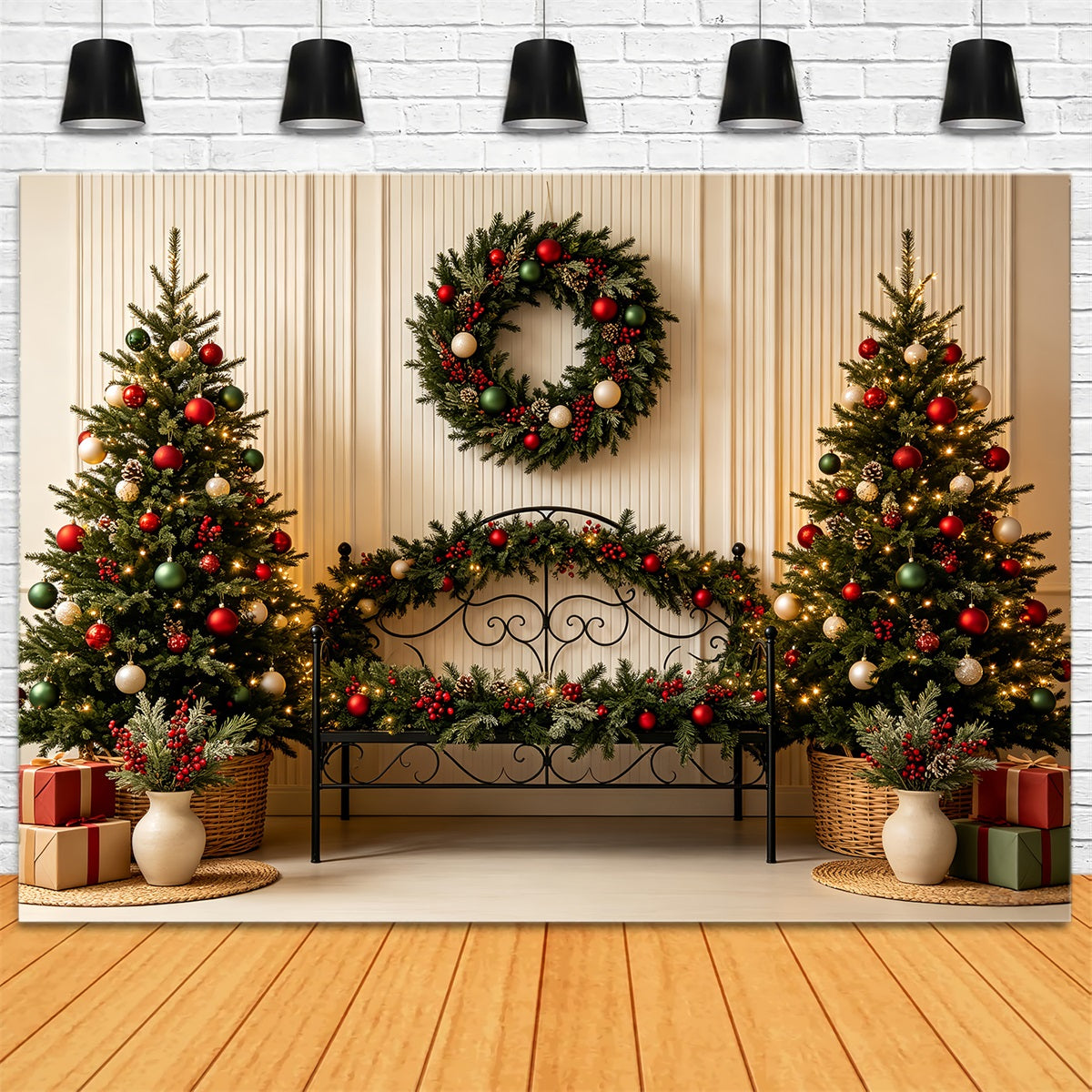 Weihnachtskopfteil-Hintergrund Klassische Grüne Bettdekoration Musselin-Hintergrund Weihnachten CSH68-86