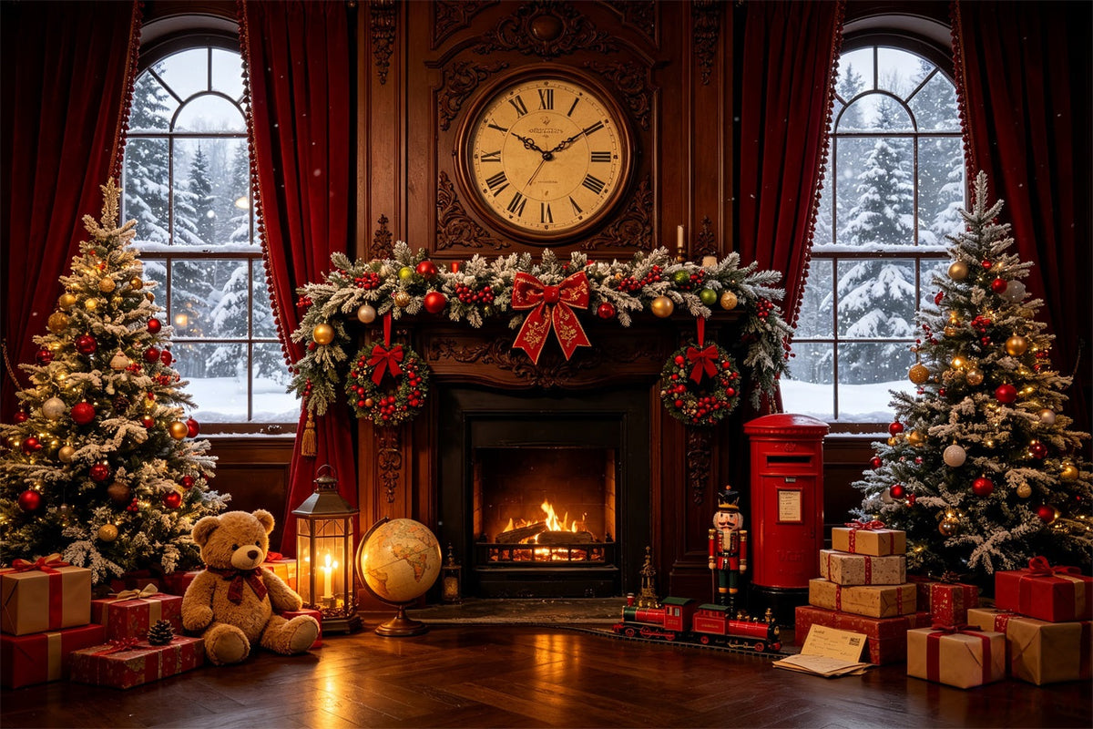 Vintage-Weihnachtskulisse Vintage Kaminuhrzimmer Weihnachts-Fotohintergründe CSH68-87
