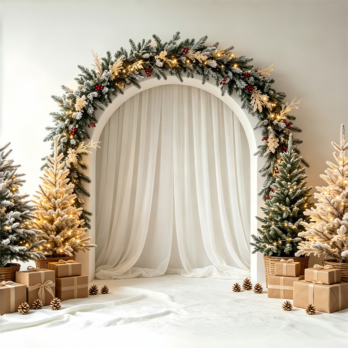 Weihnachtskranz-Hintergrund Milchglasbogen-Vorhang-Set Weihnachtsfotohintergrund CSH68-91