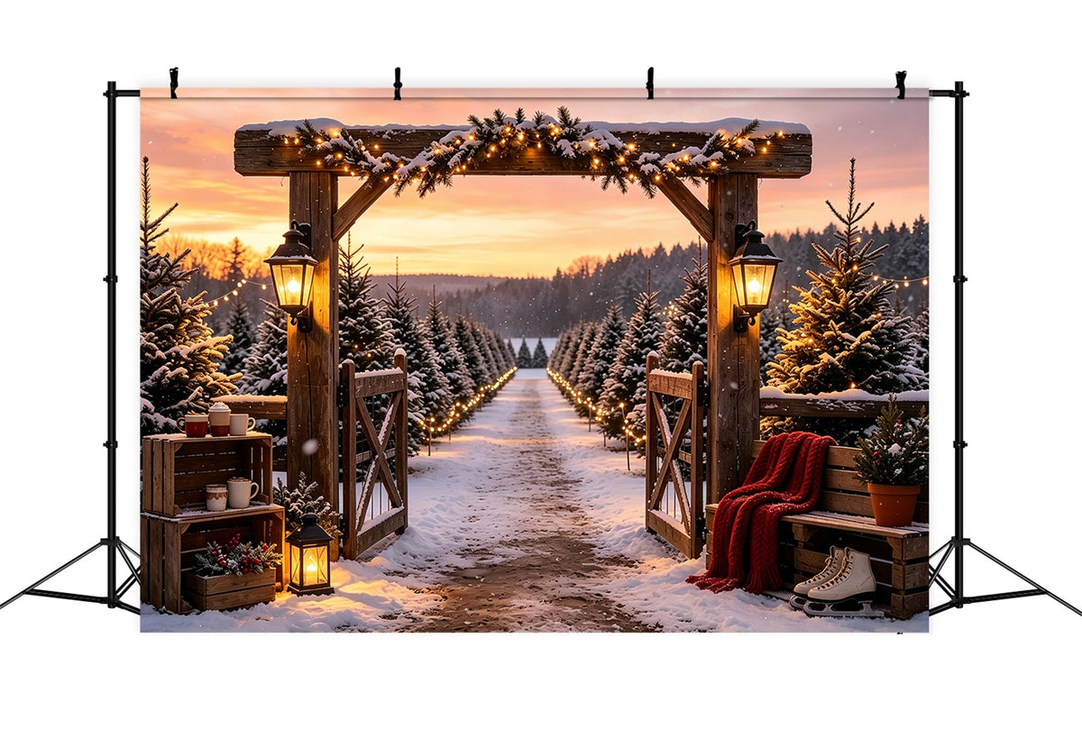 Kulisse Für Eine Weihnachtsbaumfarm Eingang Zum Snowy Pine-Tor Professionelle Weihnachtskulissen CSH68-95