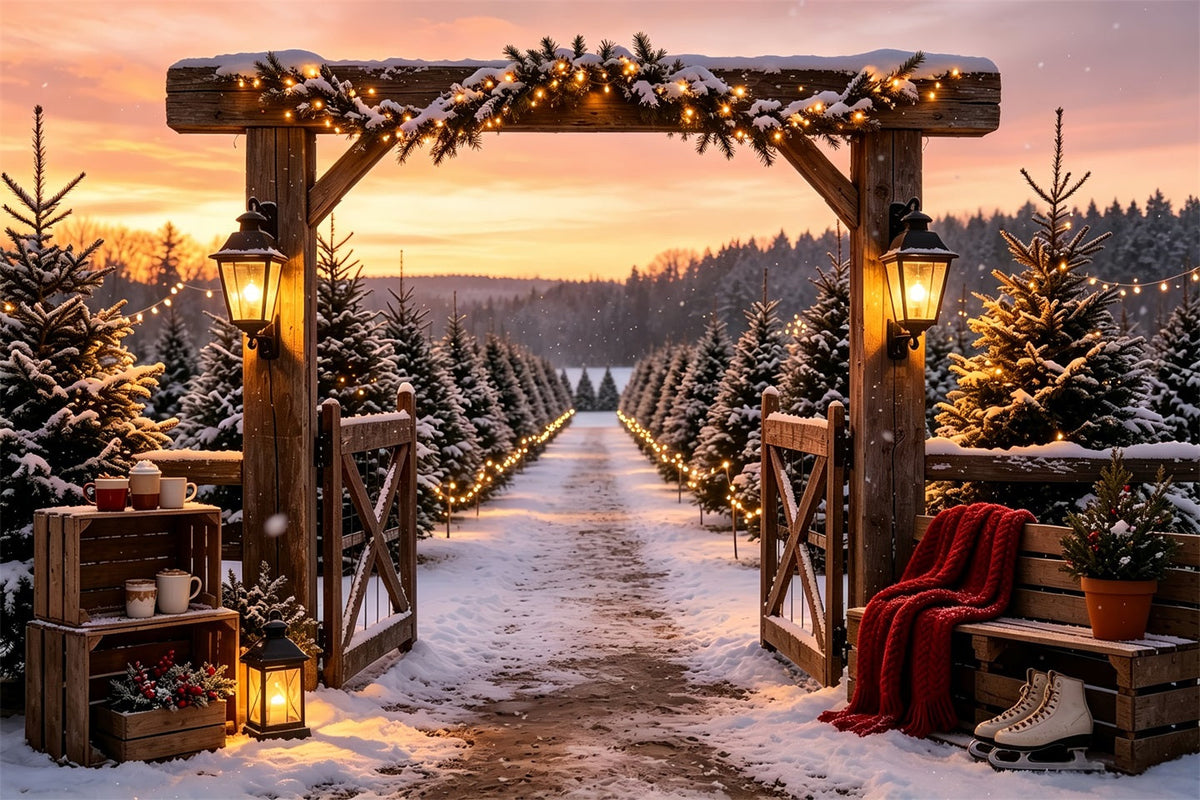 Kulisse Für Eine Weihnachtsbaumfarm Eingang Zum Snowy Pine-Tor Professionelle Weihnachtskulissen CSH68-95