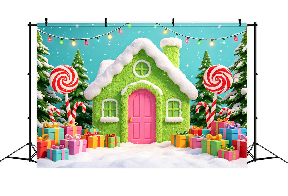 Lebkuchenhaus-Hintergründe Green Candy Cottage Geschenke Rosa Weihnachtshintergrund CSH69-102