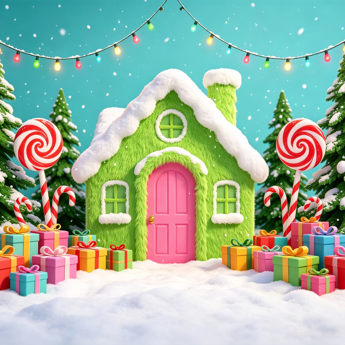 Lebkuchenhaus-Hintergründe Green Candy Cottage Geschenke Rosa Weihnachtshintergrund CSH69-102