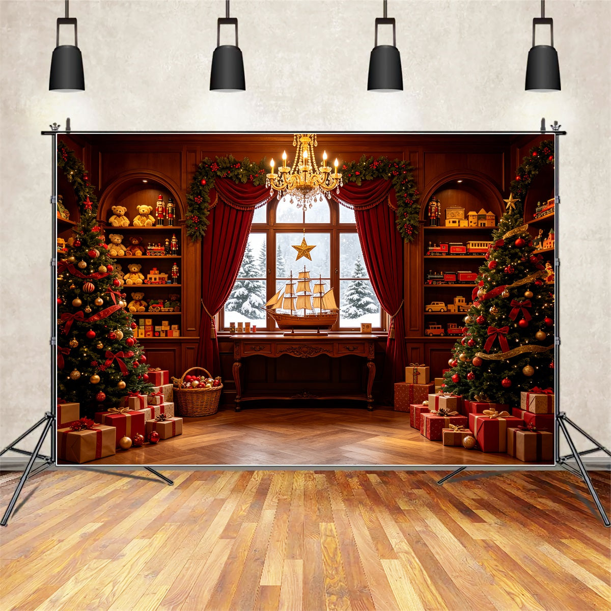 Weihnachtsfeier-Hintergrund Elegante Spielzeugbibliothek-Ausstellung Weihnachts-Fotohintergründe CSH69-12
