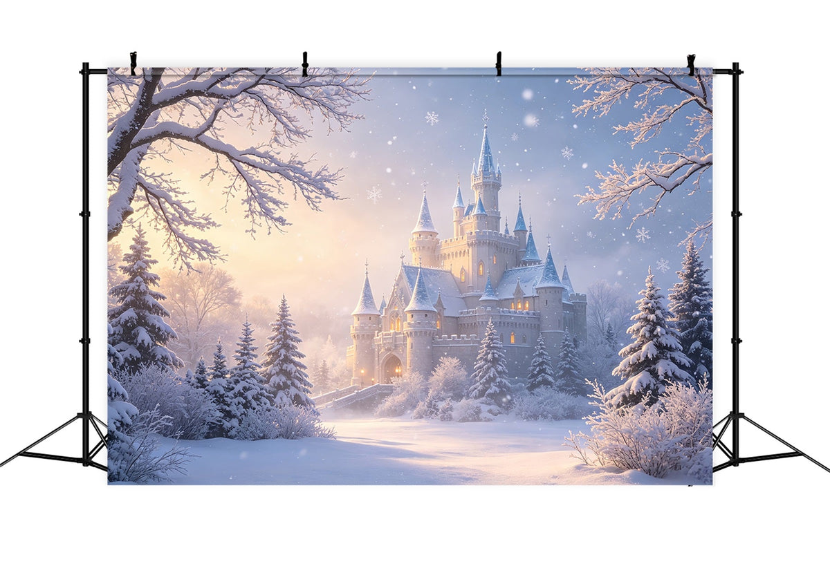 Weihnachtswunderland-Kulisse Schneebedecktes Schloss Winterwald Weihnachts-Studiohintergründe CSH69-13