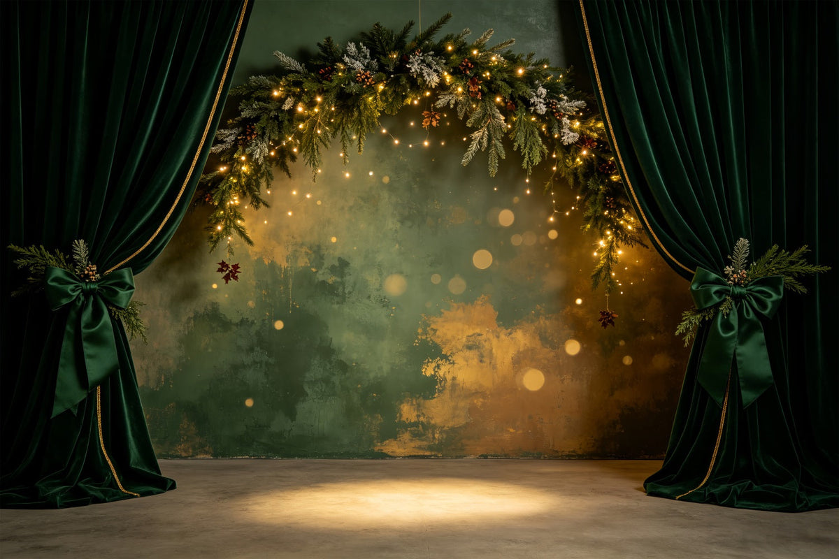 Weihnachtswand-Hintergrund Smaragdgrüner Samtgirlandenbogen Weihnachtliche Indoor-Hintergrundkulisse CSH69-18