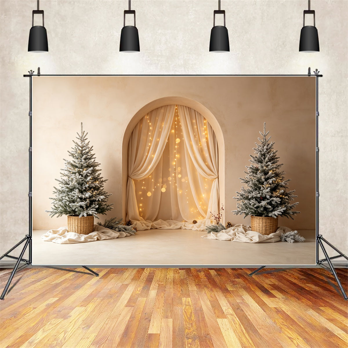 Boho-Weihnachtskulisse Sanftes, Bogenförmiges Baumleuchten Weihnachts-Fotohintergründe CSH69-24