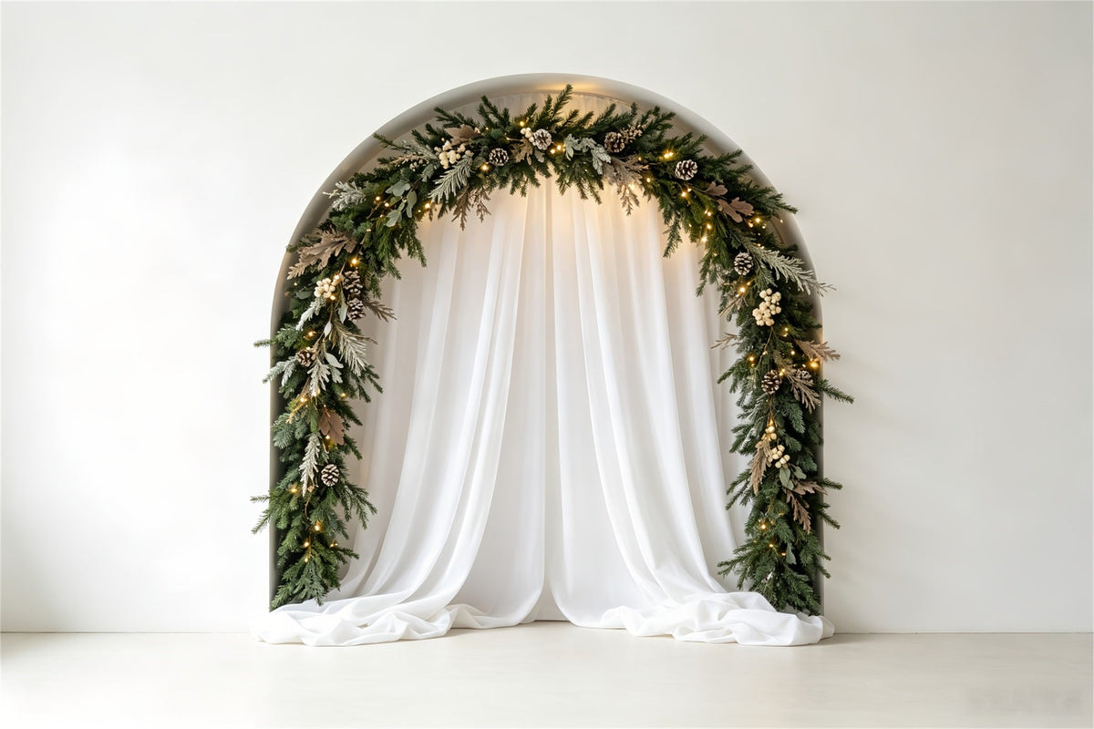 Weiße Weihnachtskulisse Eleganter Vorhanggirlandenbogen Weihnachtskulisse CSH69-26