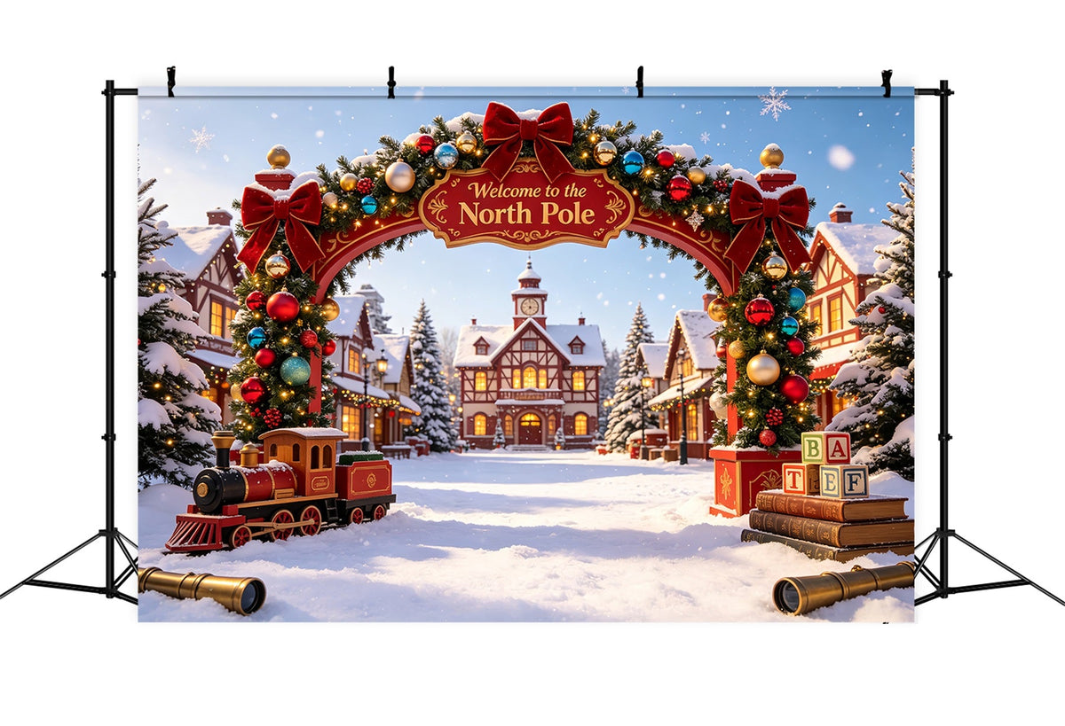 Weihnachtskulisse Nordpol Tor Zum Verschneiten Dorf Weihnachts-Fotografie-Hintergrund CSH69-31