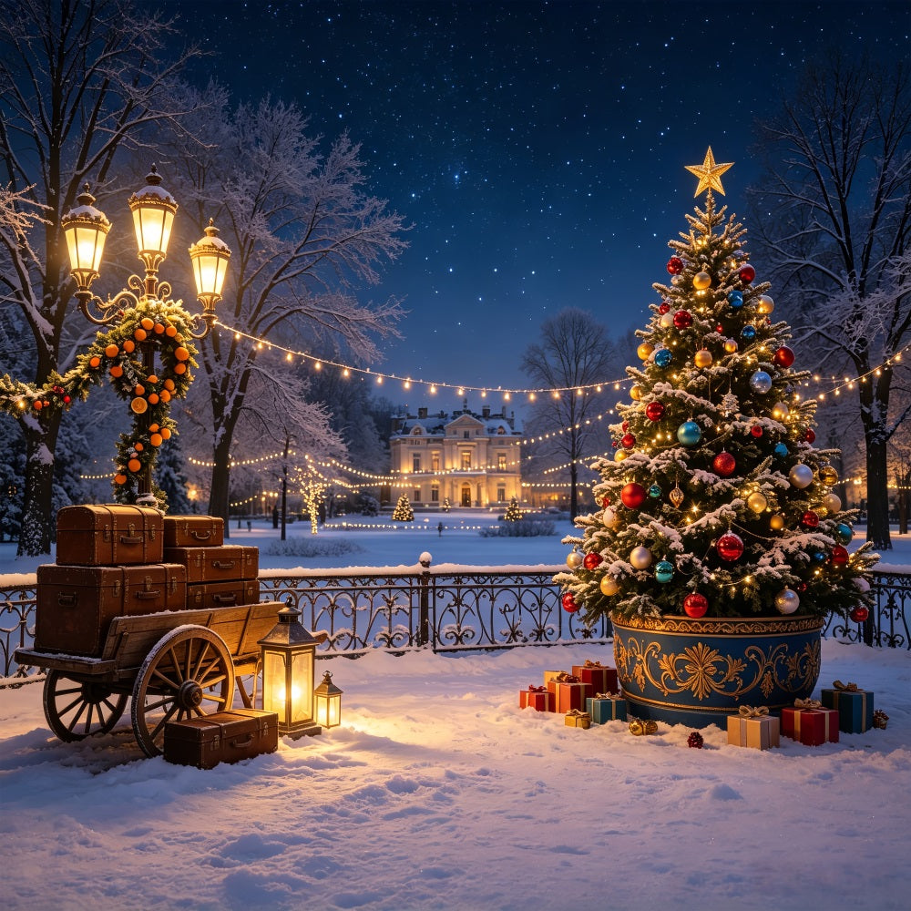 Winterliche Weihnachtskulisse Grand Estate Baumwagen Weihnachtshintergründe CSH69-39