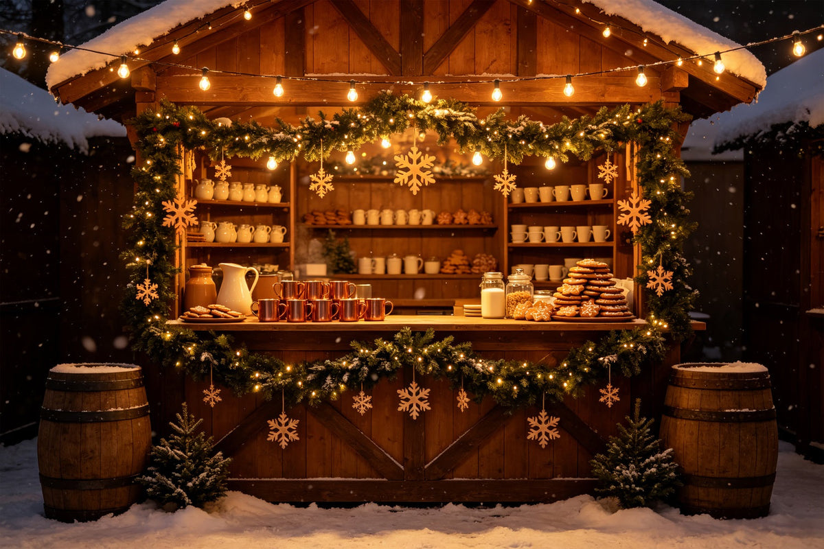 Winterliche Weihnachtskulisse Marktstand Für Schneeflockenkekse Weihnachtsfotohintergrund CSH69-45