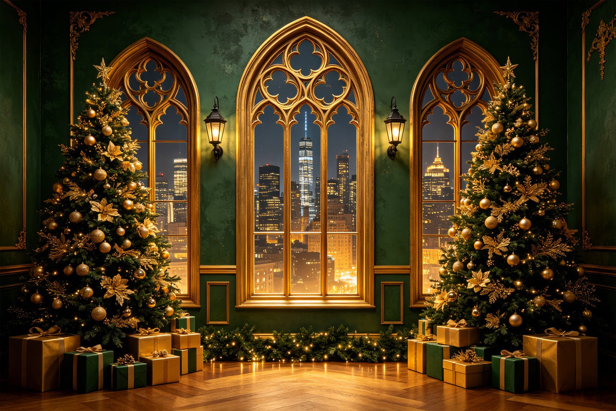 Moderne Weihnachtskulisse Goldener Gotischer Stadtblick Studio-Weihnachtskulisse CSH69-51