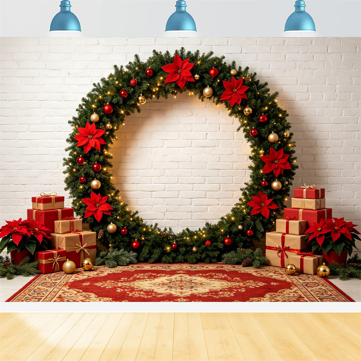 Weihnachts-Fotohintergrund Weihnachtsstern-Kranz-Geschenkbogen Weihnachtliche Fotohintergründe CSH69-57