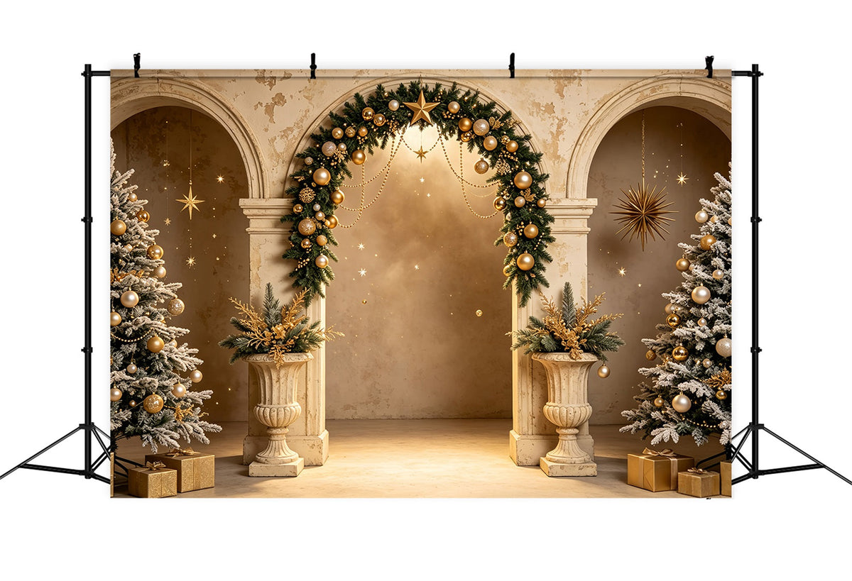 Weihnachtsfoto-Hintergrund Goldener Torbogen-Baumschmuck Weihnachtliche Hintergründe Für Die Fotografie CSH69-66