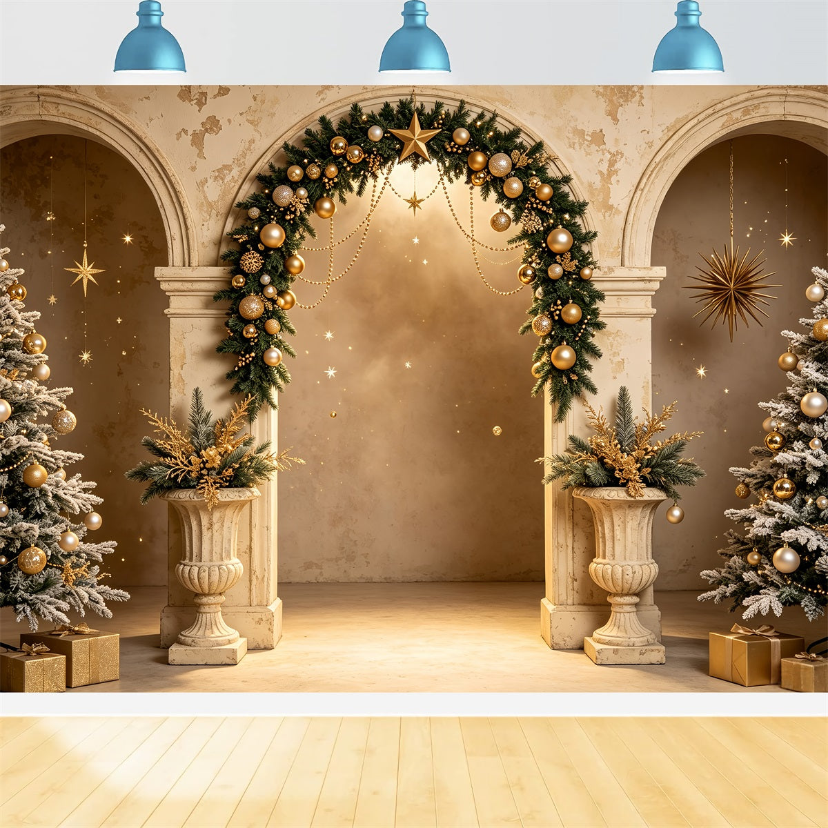 Weihnachtsfoto-Hintergrund Goldener Torbogen-Baumschmuck Weihnachtliche Hintergründe Für Die Fotografie CSH69-66
