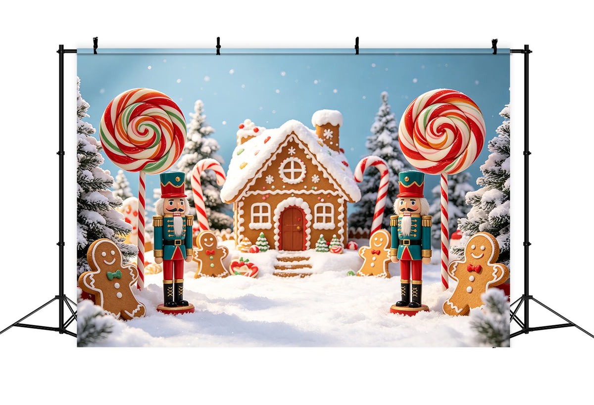 Hintergrundkulisse: Nussknacker Land Der Süßigkeiten Schneebedecktes Zuckerdorf Fotohintergrund Aus Lebkuchen CSH69-75