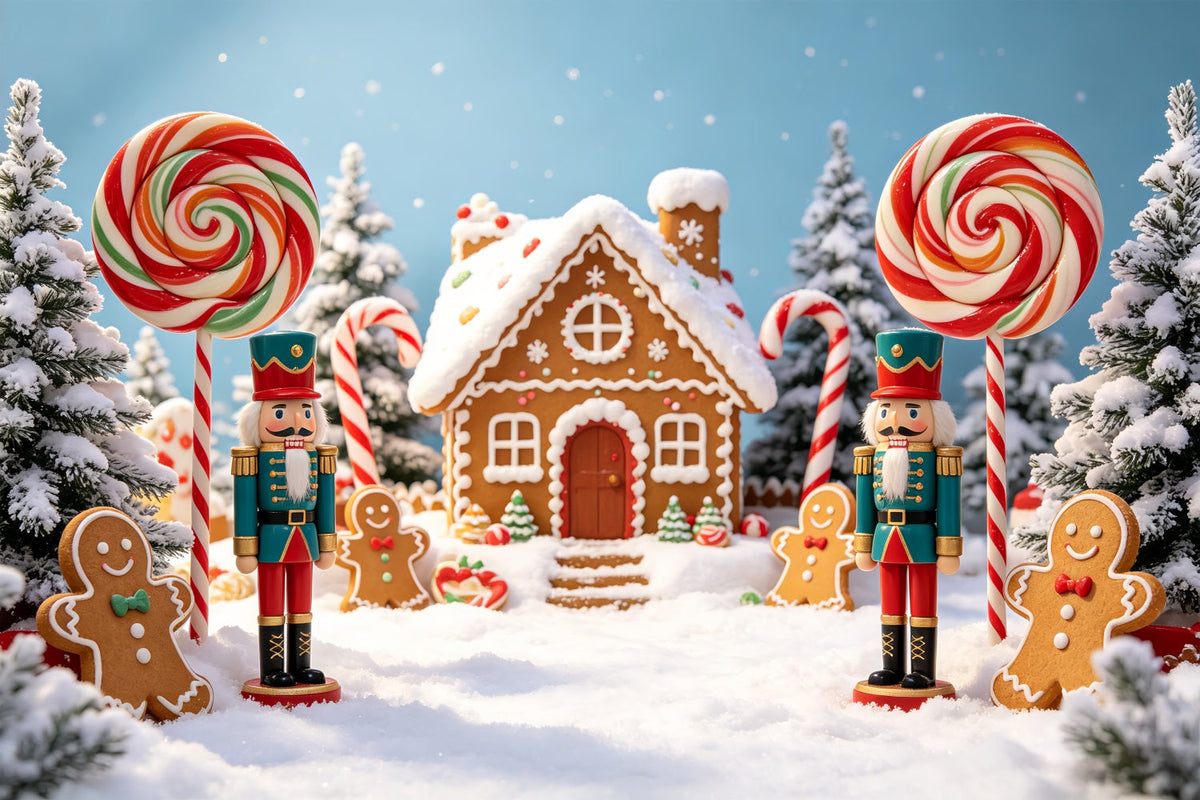 Hintergrundkulisse: Nussknacker Land Der Süßigkeiten Schneebedecktes Zuckerdorf Fotohintergrund Aus Lebkuchen CSH69-75