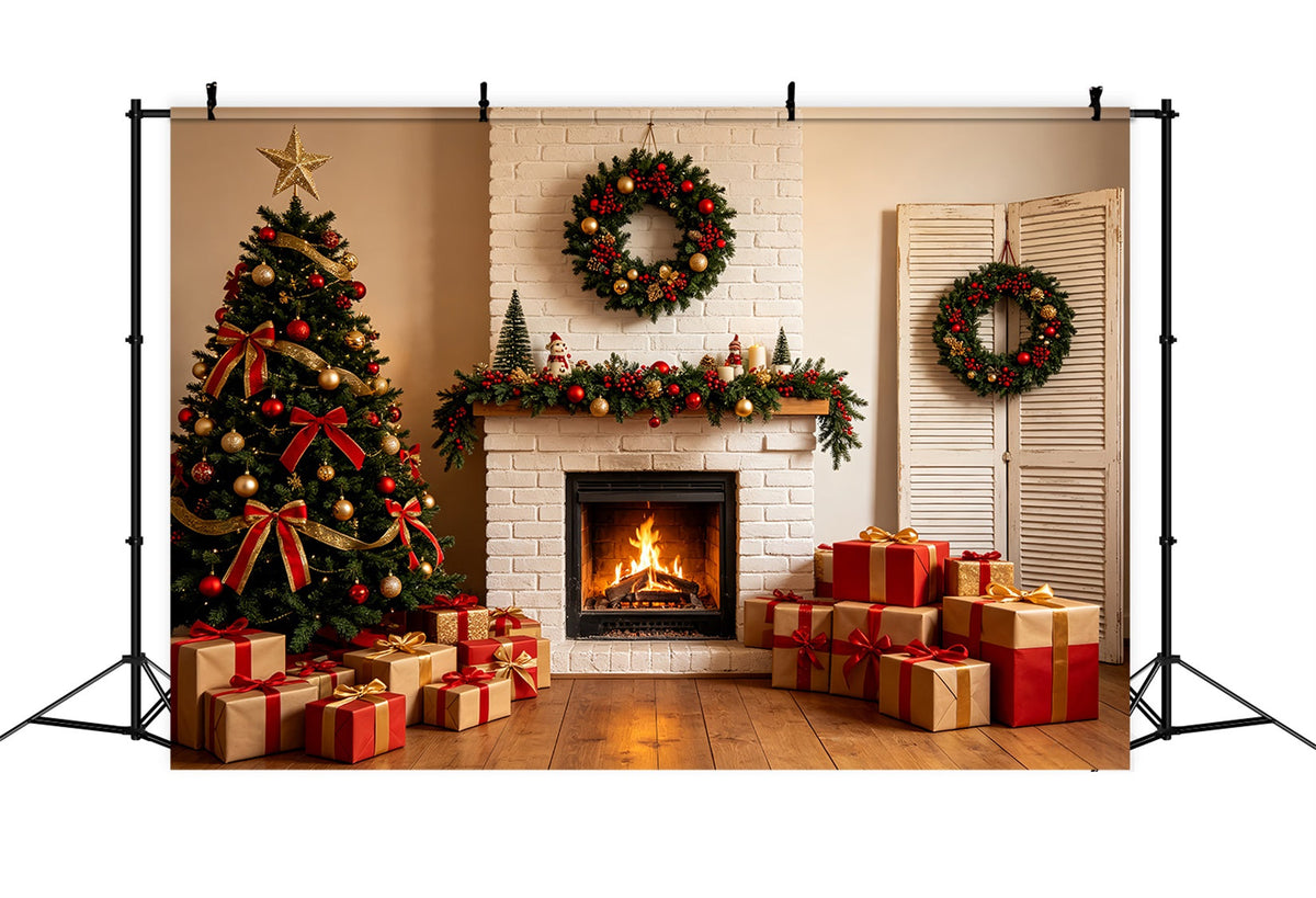 Weihnachtskamin-Hintergrund Kaminverzierung Aus Weißen Ziegelsteinen Weihnachts-Fotografie-Hintergrund CSH69-84