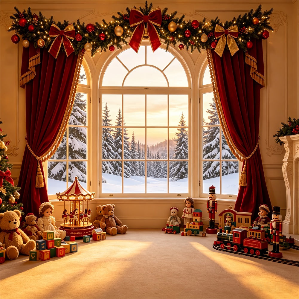 Weihnachtsfenster-Hintergrund Vintage Spielzeug-Vorhangdisplay Weihnachtskulisse Für Den Innenbereich CSH69-9