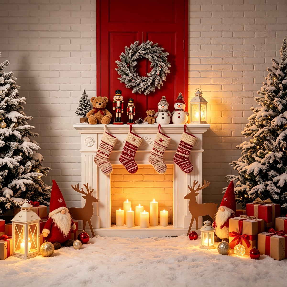 Weihnachtskamin-Hintergrund Gemütliche Strumpfpräsentation Weihnachts-Fotohintergrund CSH69-93