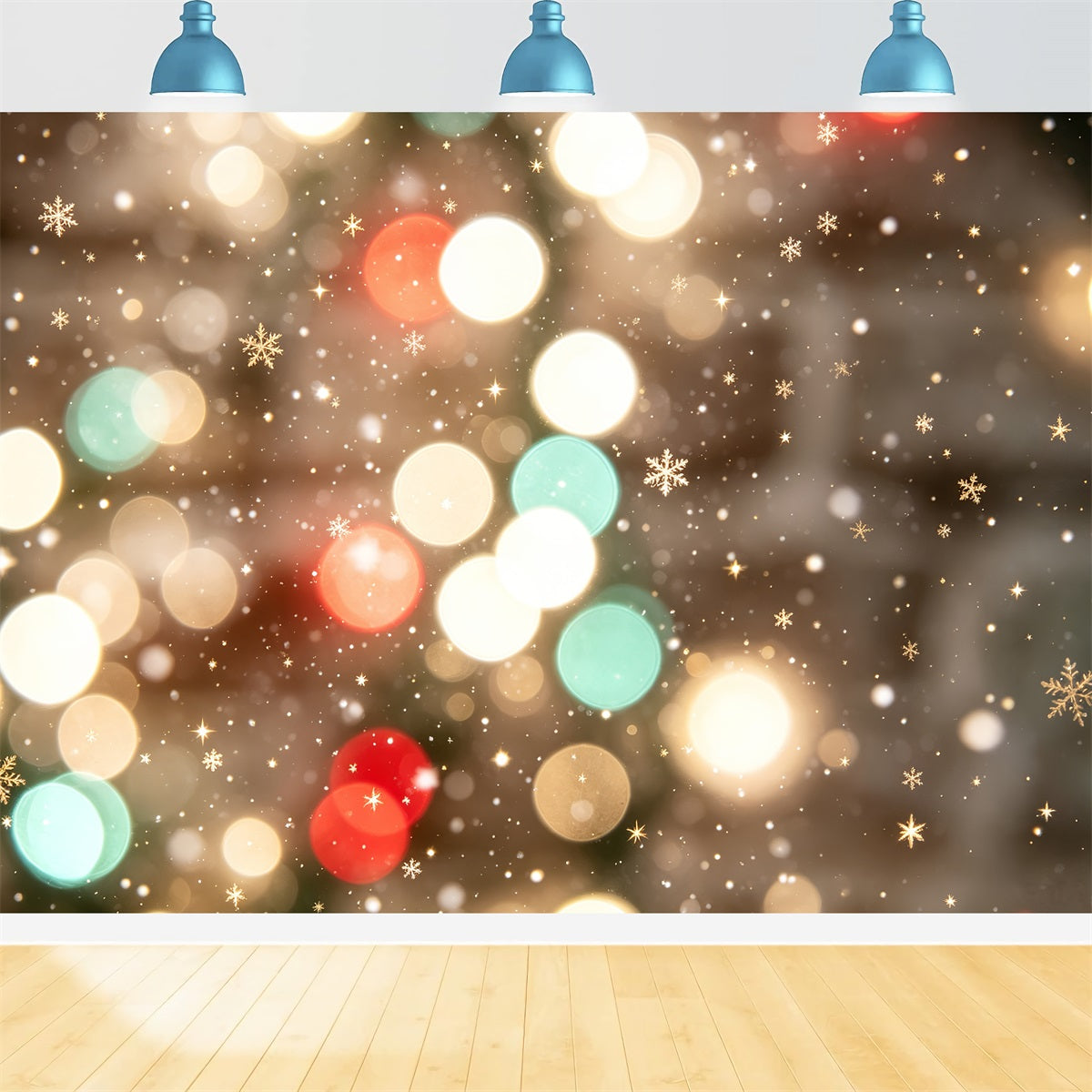 Weihnachtsbeleuchtung-Hintergrund Festliches Schneeflocken-Bokeh Hochauflösender Weihnachtsfotohintergrund CSH69-94