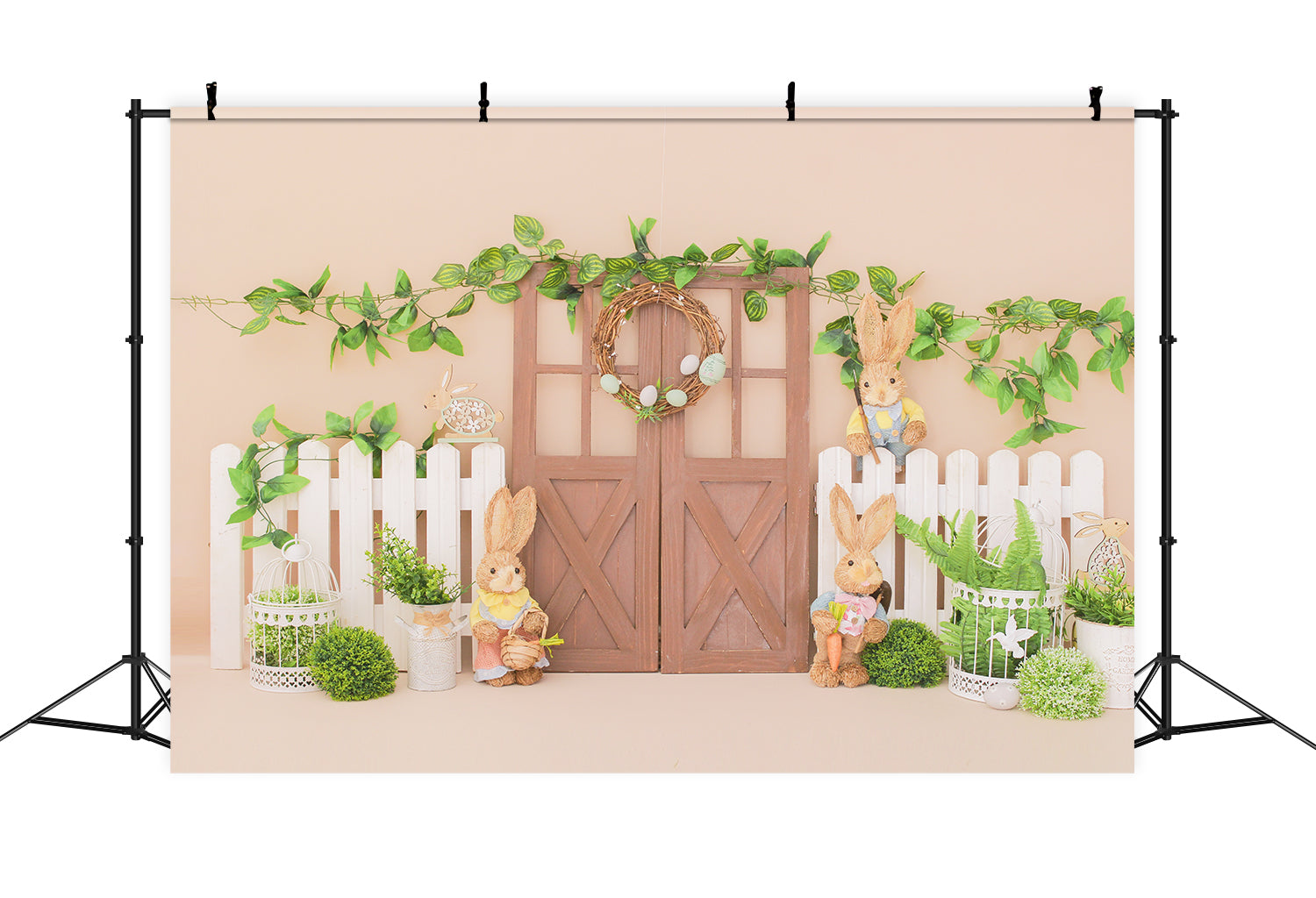 Ostern Scheunentor Hase Blumen Fotohintergrund D1054