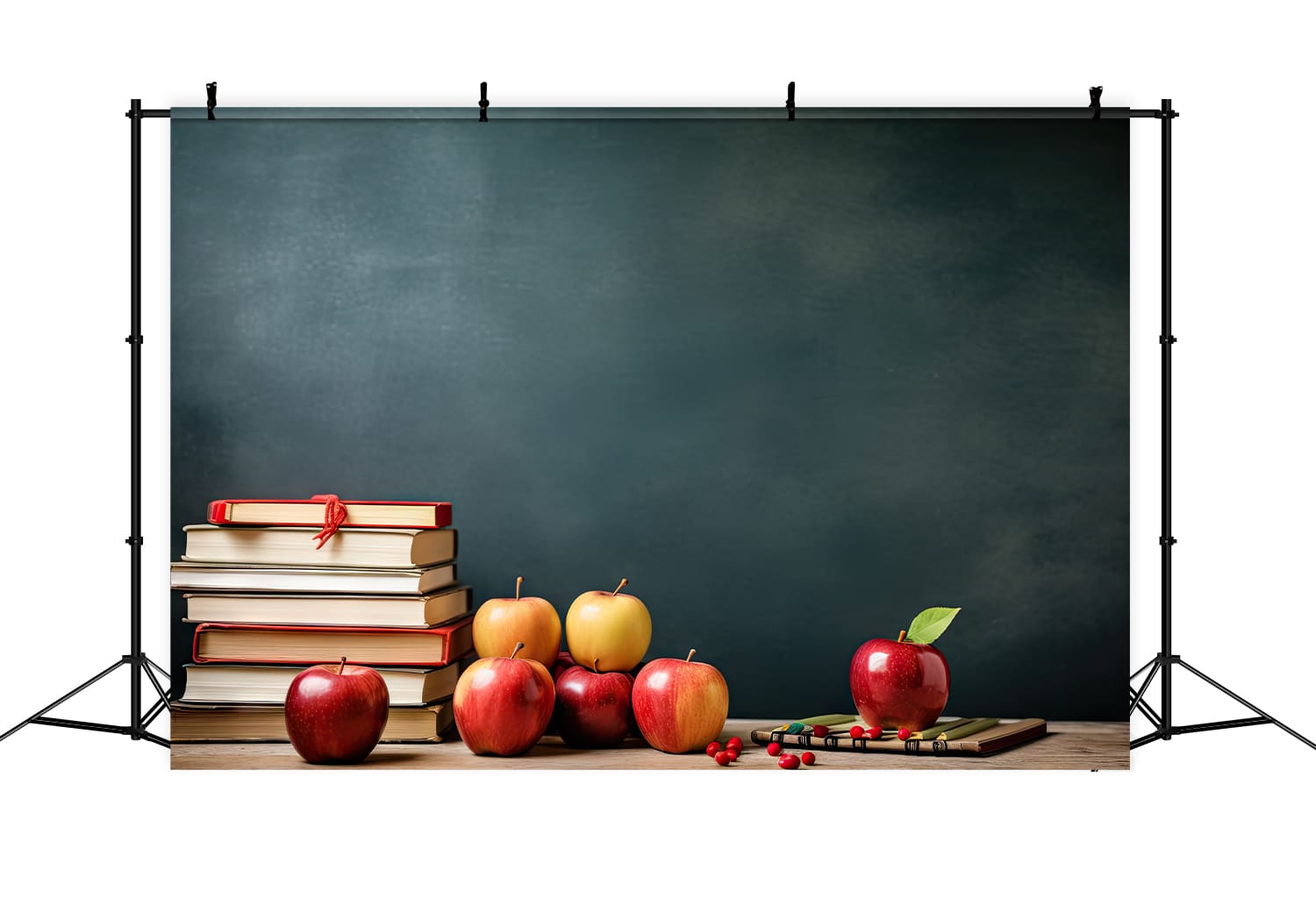 Kreidetafel Bücher Äpfel Back to School Backdrop DBD7-21