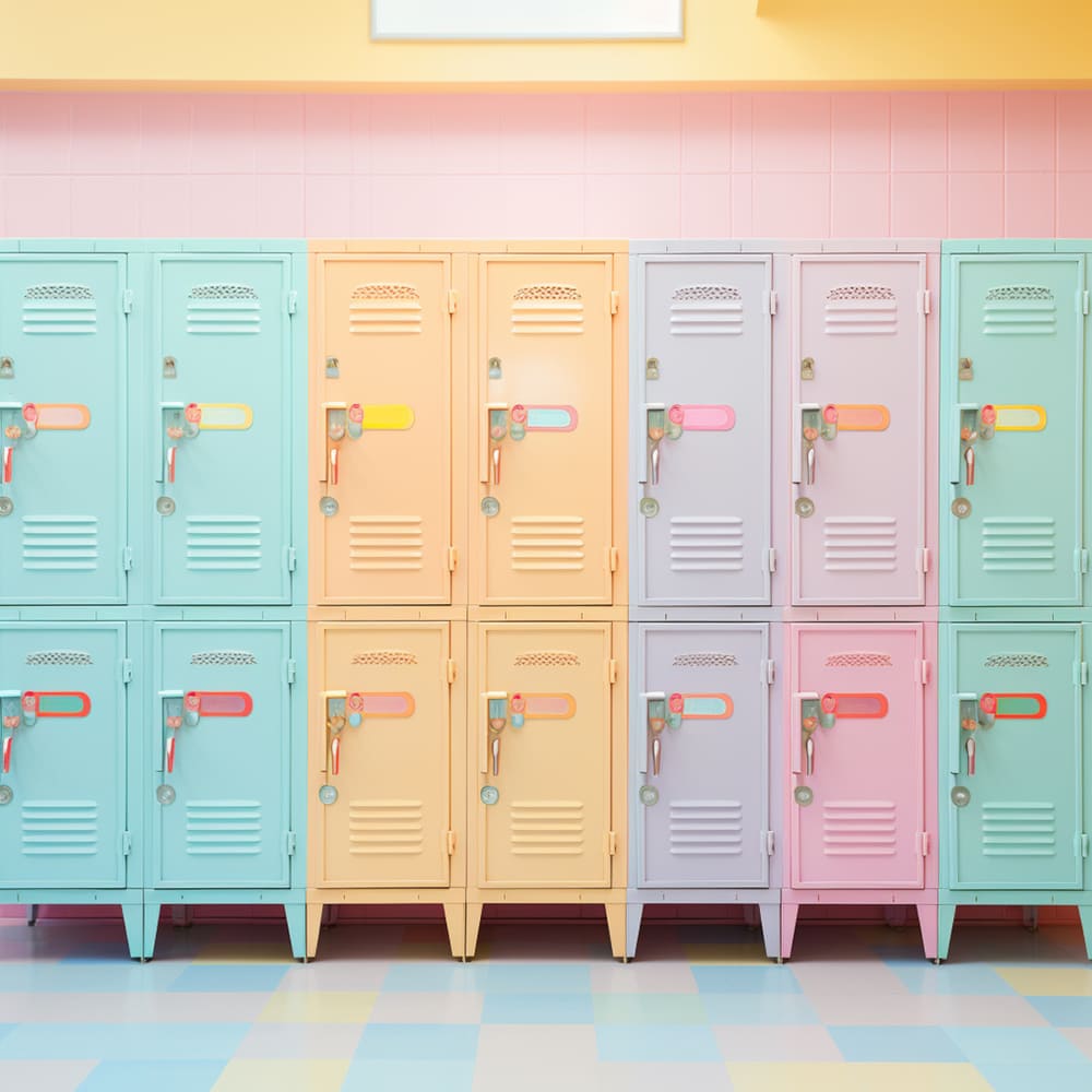 Bunte Schließfächer Garderobe Back to School Backdrop DBD7-27
