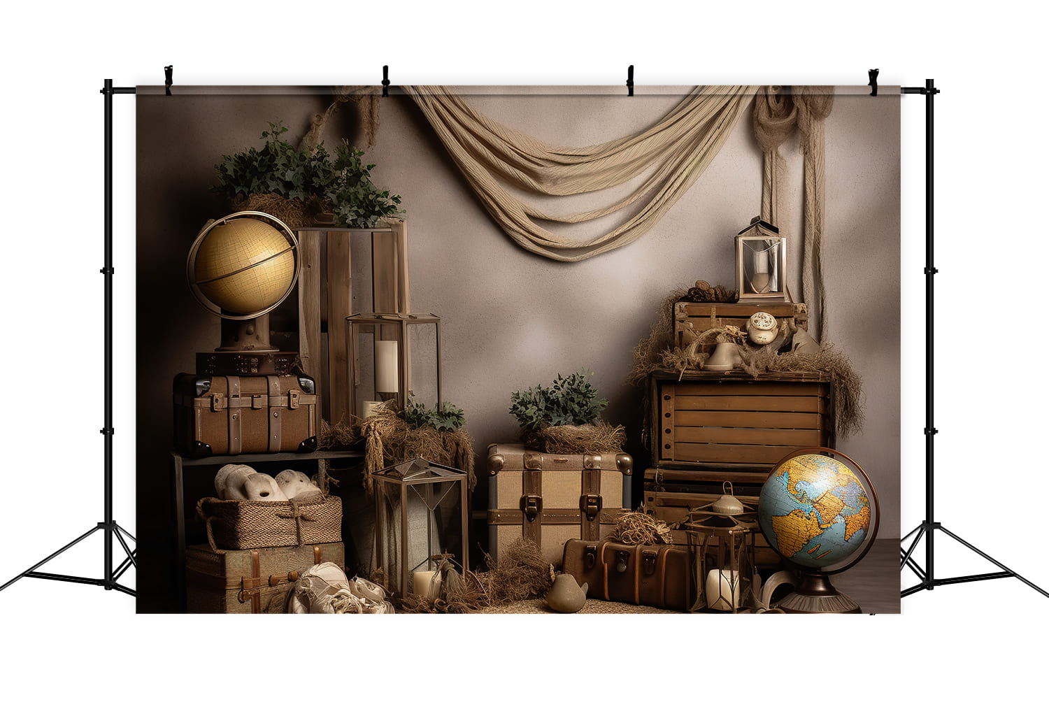 Vintage Globe Koffer Back to School Backdrop DBD7-34