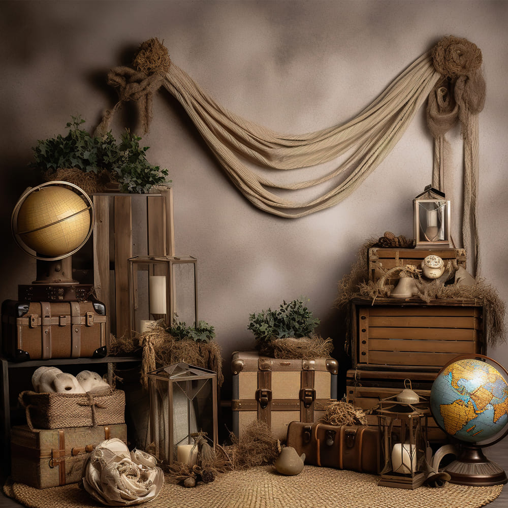 Vintage Globe Koffer Back to School Backdrop DBD7-34